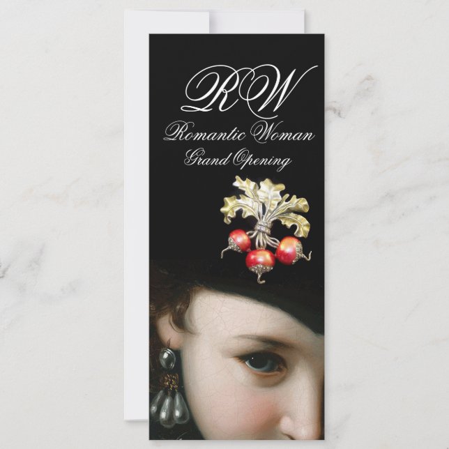 ROMANTIC WOMAN,ANTIQUE JEWELS,PEARLS GRAND OPENING INVITATION (Front)