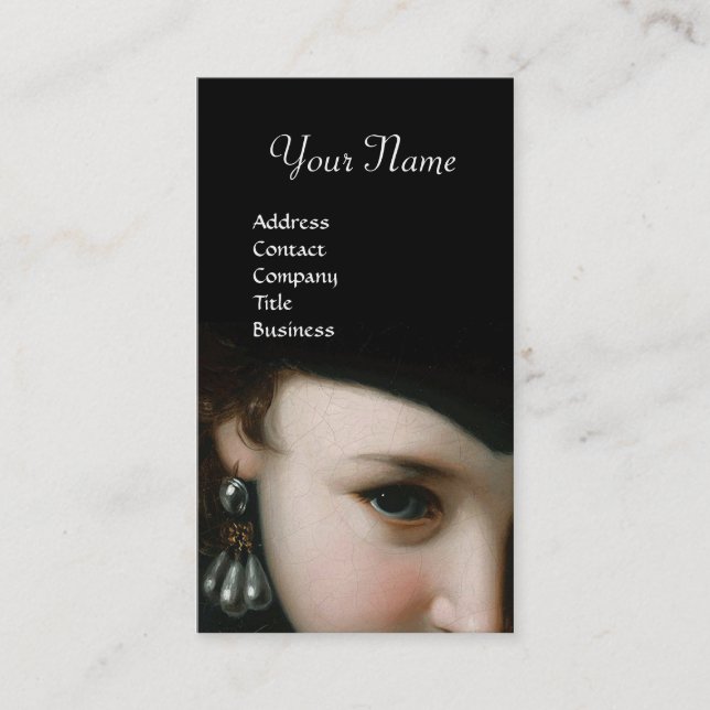 ROMANTIC WOMAN,ANTIQUE JEWELS ,WHITE PEARLS BUSINESS CARD (Front)