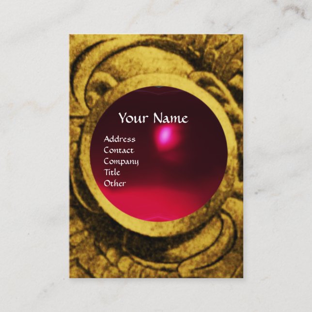 ROMANTIC WOMAN, FLOWERS AND FIGHTING GRYPHONS Ruby Business Card (Front)