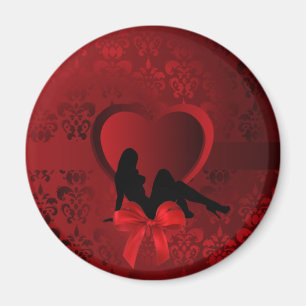 Romantic woman on red damask magnet