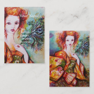 ROMANTIC WOMAN ,SPARKLING PEACOCK FEATHER Pearl Business Card