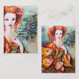ROMANTIC WOMAN,SPARKLING PEACOCK FEATHER White Business Card