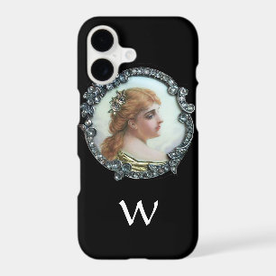 ROMANTIC WOMAN WITH DIAMOND FLOWERS VINTAGE ENAMEL