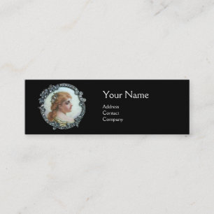 ROMANTIC WOMAN WITH DIAMOND FLOWERS VINTAGE ENAMEL MINI BUSINESS CARD