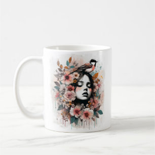 Romantic Woman with Flowers and Inspirational Quot Coffee Mug