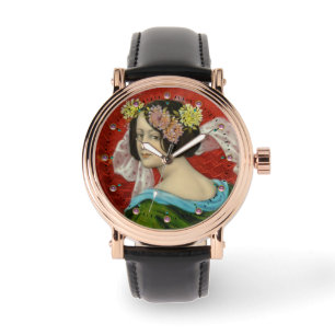 ROMANTIC WOMAN WITH FLOWERS VINTAGE ENAMEL WATCH