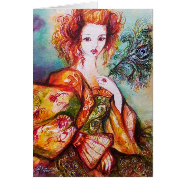 ROMANTIC WOMAN WITH SPARKLING PEACOCK FEATHER (Front)