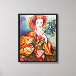 ROMANTIC WOMAN WITH SPARKLING PEACOCK FEATHER CANVAS PRINT