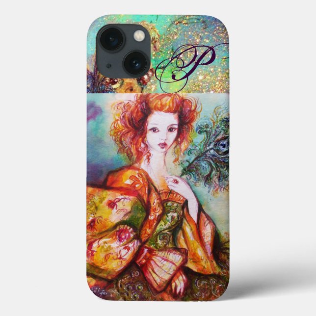 ROMANTIC WOMAN WITH SPARKLING PEACOCK FEATHER Case-Mate iPhone CASE (Back)