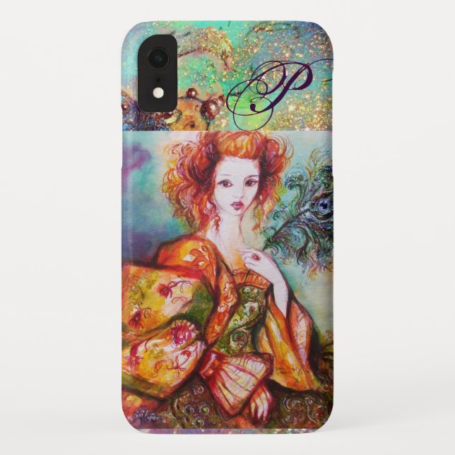 ROMANTIC WOMAN WITH SPARKLING PEACOCK FEATHER Case-Mate iPhone CASE (Back)