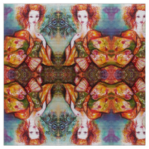 ROMANTIC WOMAN WITH SPARKLING PEACOCK FEATHER FABRIC