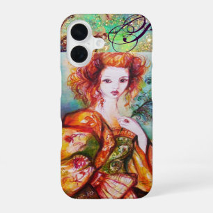 ROMANTIC WOMAN WITH SPARKLING PEACOCK FEATHER iPhone 16 CASE