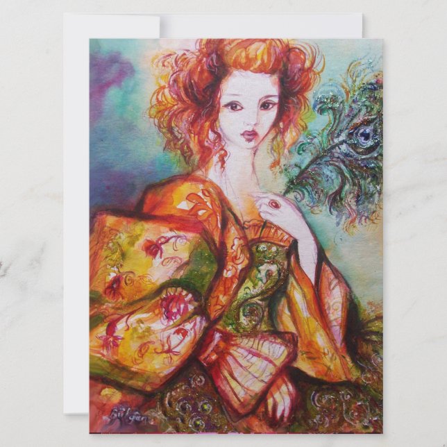 ROMANTIC WOMAN WITH SPARKLING PEACOCK FEATHER,Red (Front)