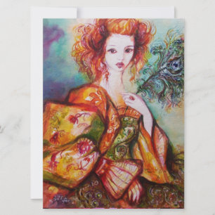 ROMANTIC WOMAN WITH SPARKLING PEACOCK FEATHER,Red