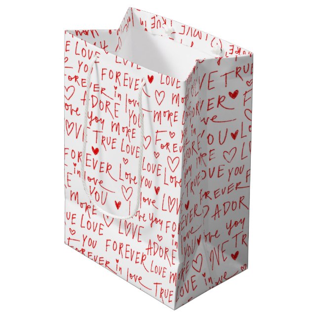 Romantic Words Valentines Day Medium Gift Bag (Front Angled)