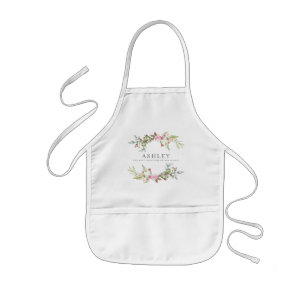 Romantic Wreath in Pink Flowers for Girl Kids Apron