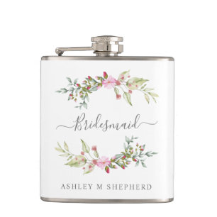 Romantic Wreath in Pink for Bridesmaids Hip Flask