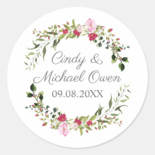 Romantic Wreath in Red and Pink for Wedding Gift Classic Round Sticker