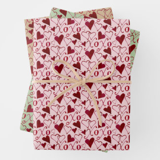 Romantic XXOO Calligraphy Hearts Valentine's Day Wrapping Paper Sheet