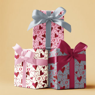 Romantic XXOO Calligraphy Hearts Valentine's Day Wrapping Paper Sheet