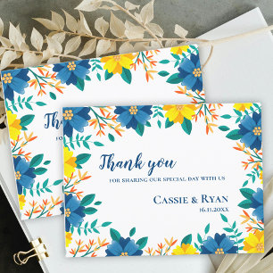 Romantic Yellow Blue Floral Wedding Thank you Postcard