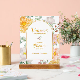 Romantic Yellow Floral Bridal Shower Welcome Acrylic Sign