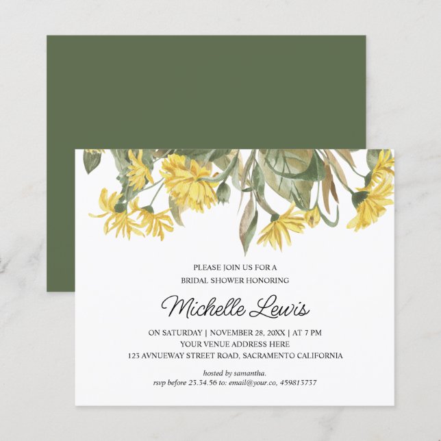Romantic Yellow green floral Wedding Bridal SHOWER (Front/Back)