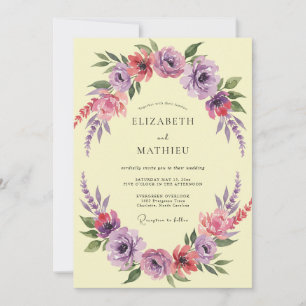 Romantic Yellow Purple Blossom Wedding Invitation