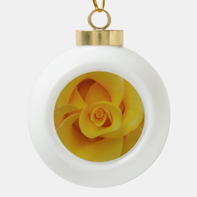 Romantic Yellow Rose Petals Ceramic Ball Christmas Ornament (Front)