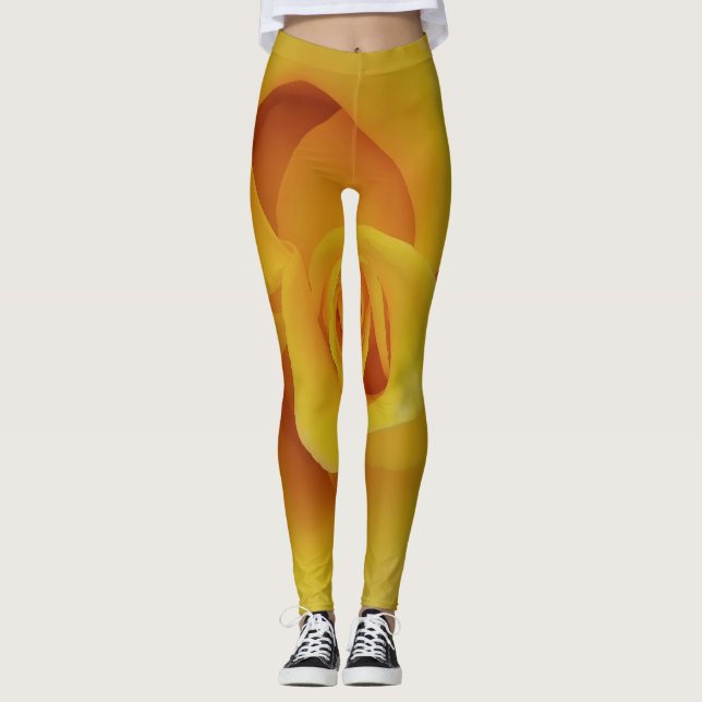 Romantic Yellow Rose Petals Leggings (Front)