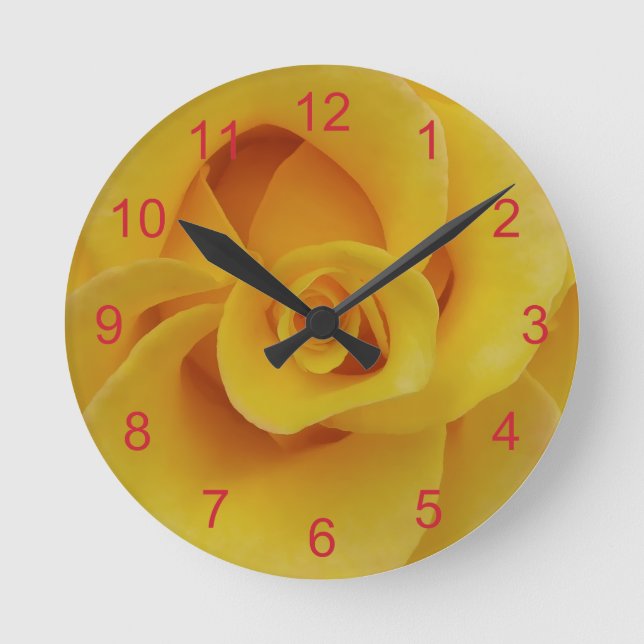 Romantic Yellow Rose Petals Round Clock (Front)