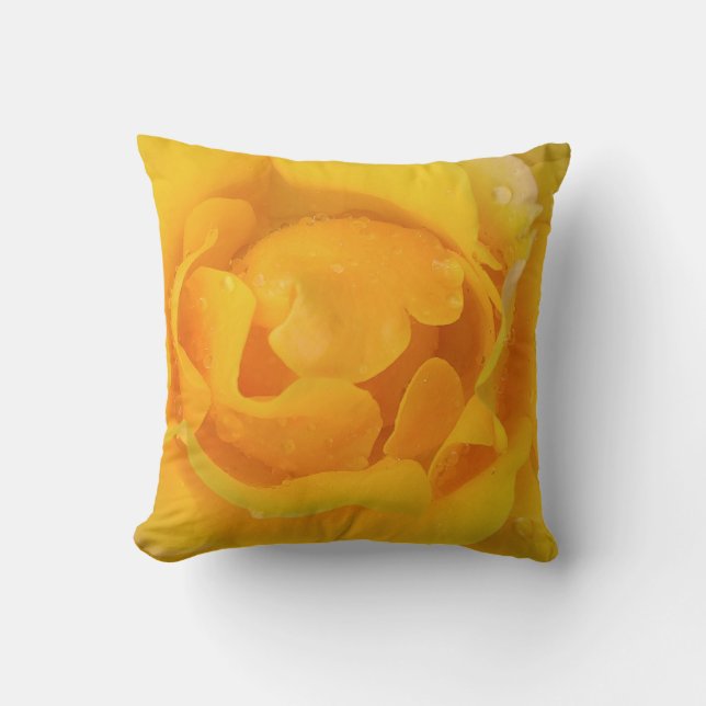 Romantic Yellow Rose Water Drops Cushion (Front)