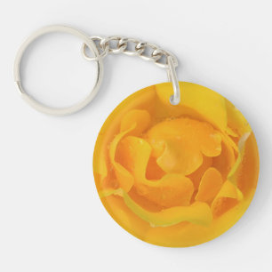 Romantic Yellow Rose Water Drops Key Ring