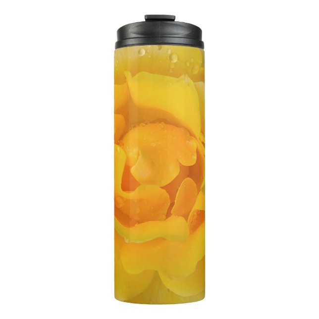 Romantic Yellow Rose Water Drops Thermal Tumbler (Front)