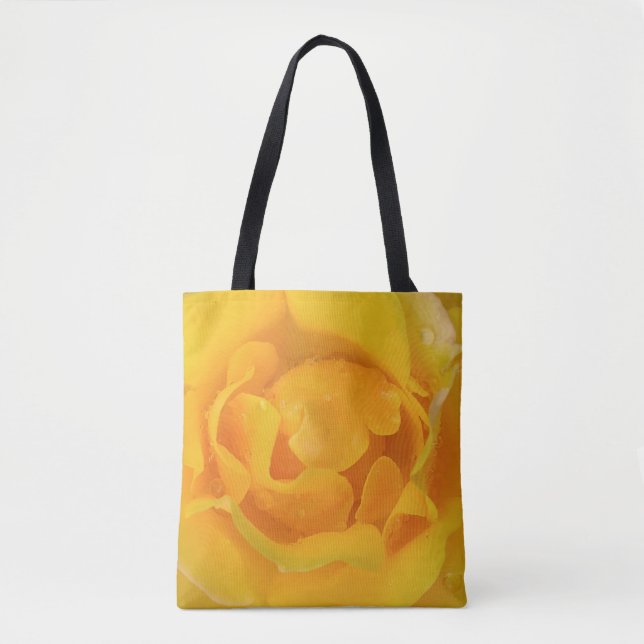 Romantic Yellow Rose Water Drops Tote Bag (Front)