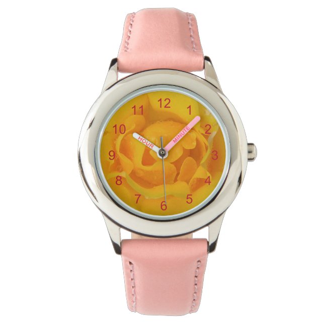 Romantic Yellow Rose Water Drops Watch (Front)