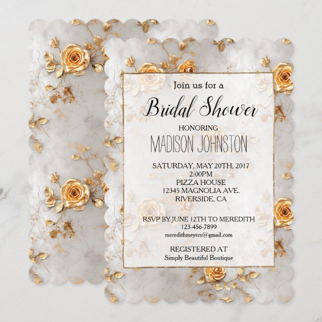 Romantic Yellow Roses Bridal Shower Invitation (Front/Back)