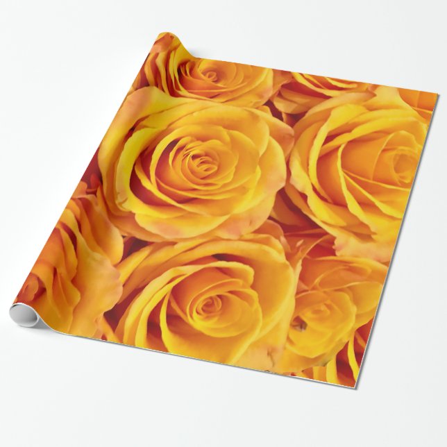 Romantic Yellow Roses Wrapping Paper (Unrolled)