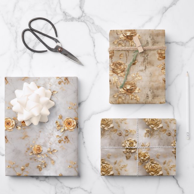 Romantic Yellow Roses Wrapping Paper Sheet (Front)