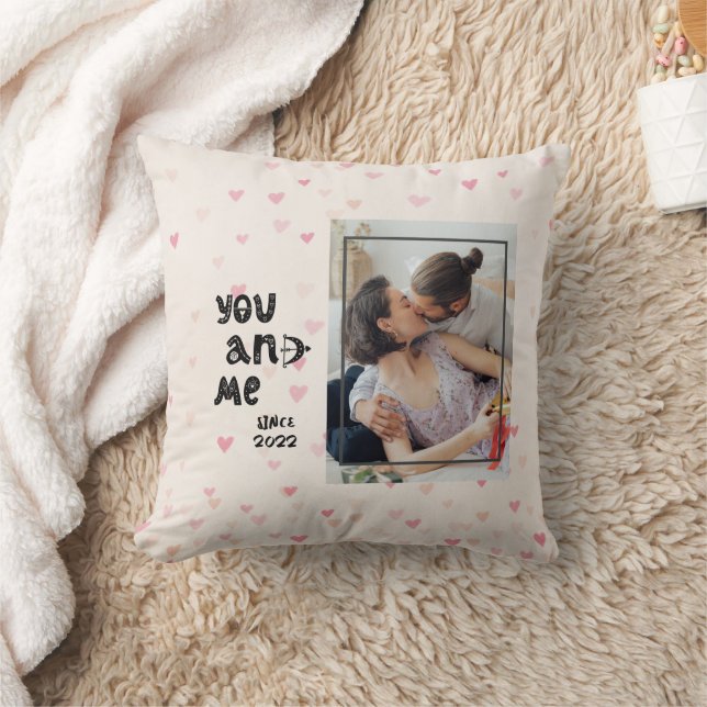 Romantic You and Me Hearts Photo  Cushion (Blanket)