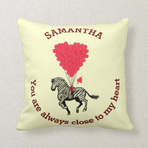 Romantic zebra and red heart personalised cushion