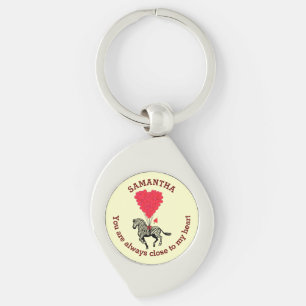 Romantic zebra and red heart personalised key ring