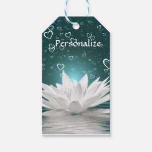 Romantic Zen White Lotus & Hearts Personalise Gift Tags
