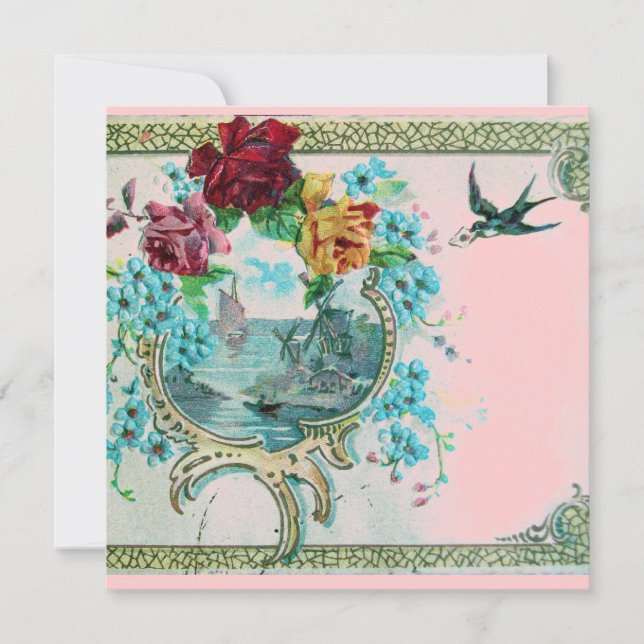 ROMANTICA 3 Floral Blue Pink Wedding Party Invitation (Front)