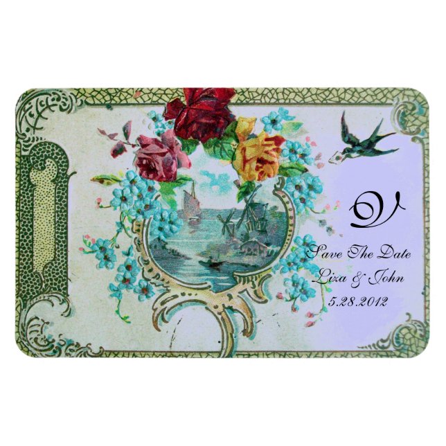 ROMANTİCA  3 MONOGRAM ,Save The Date Magnet (Horizontal)
