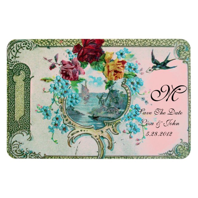 ROMANTİCA  3 MONOGRAM ,Save The Date,White Magnet (Horizontal)