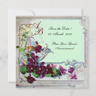 ROMANTICA  4 MONOGRAM ,Green Invitation