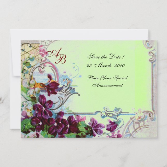 ROMANTICA  4 MONOGRAM, Purple Green Wedding Party Invitation (Front)