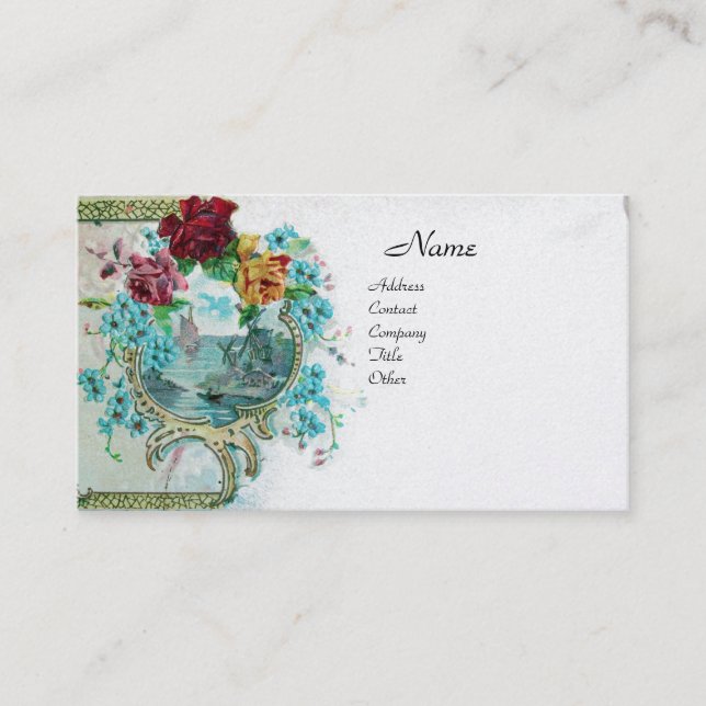 ROMANTICA Antique Flowers Roses,Floral White Pearl Business Card (Front)