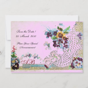 ROMANTİCA Blue Pink Floral Wedding Monogram Invitation